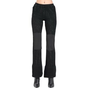 NWOT GUIZIO Knit Crochet Flared Pant - Black Lightweight Knit Flare Leg Pants